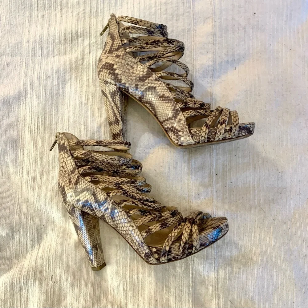 Loeffler Randall snakeskin platform heels